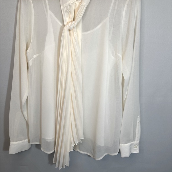 Michael Kors Button Front Tie Neck 2 Piece Blouse Cami Long Sleeve Sheer Size M - Picture 2 of 10